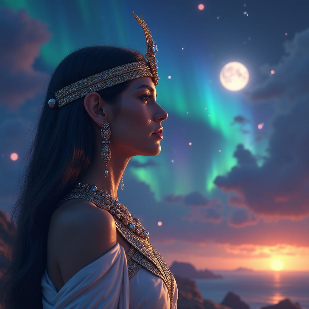 Egyptian Goddess Hathor in Resplendent Nighttime Splendor