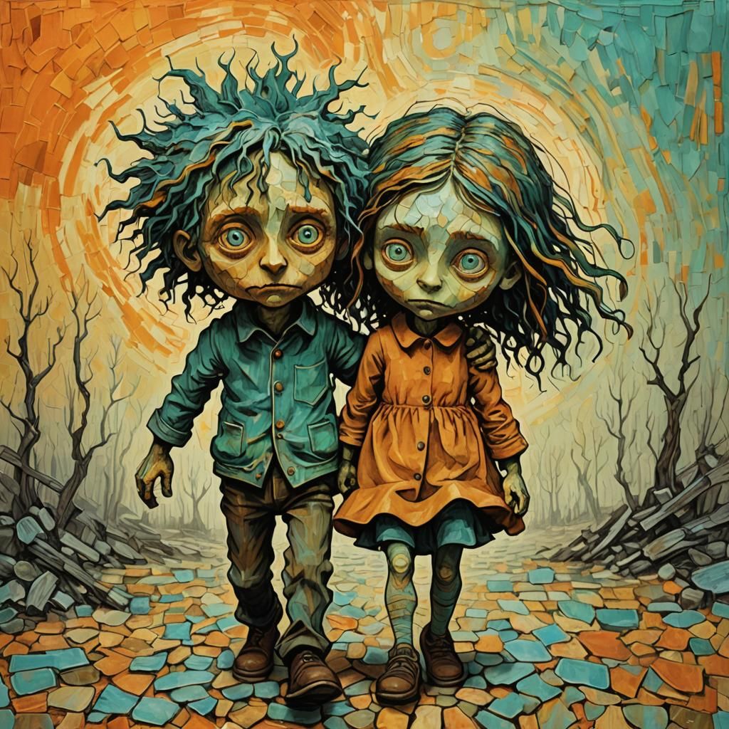 Boy and Girl Digital Illustration in Mixed Styles
