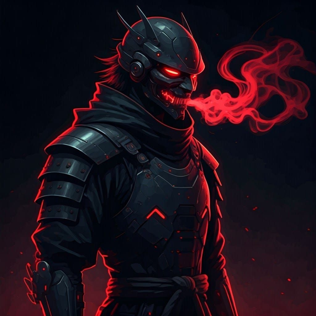 Cyberpunk Goth Samurai with Red LED Mask
