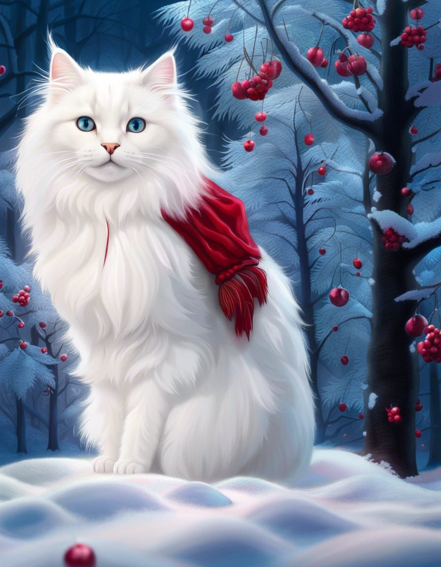 Magical Cat in Ethereal Winter Forest