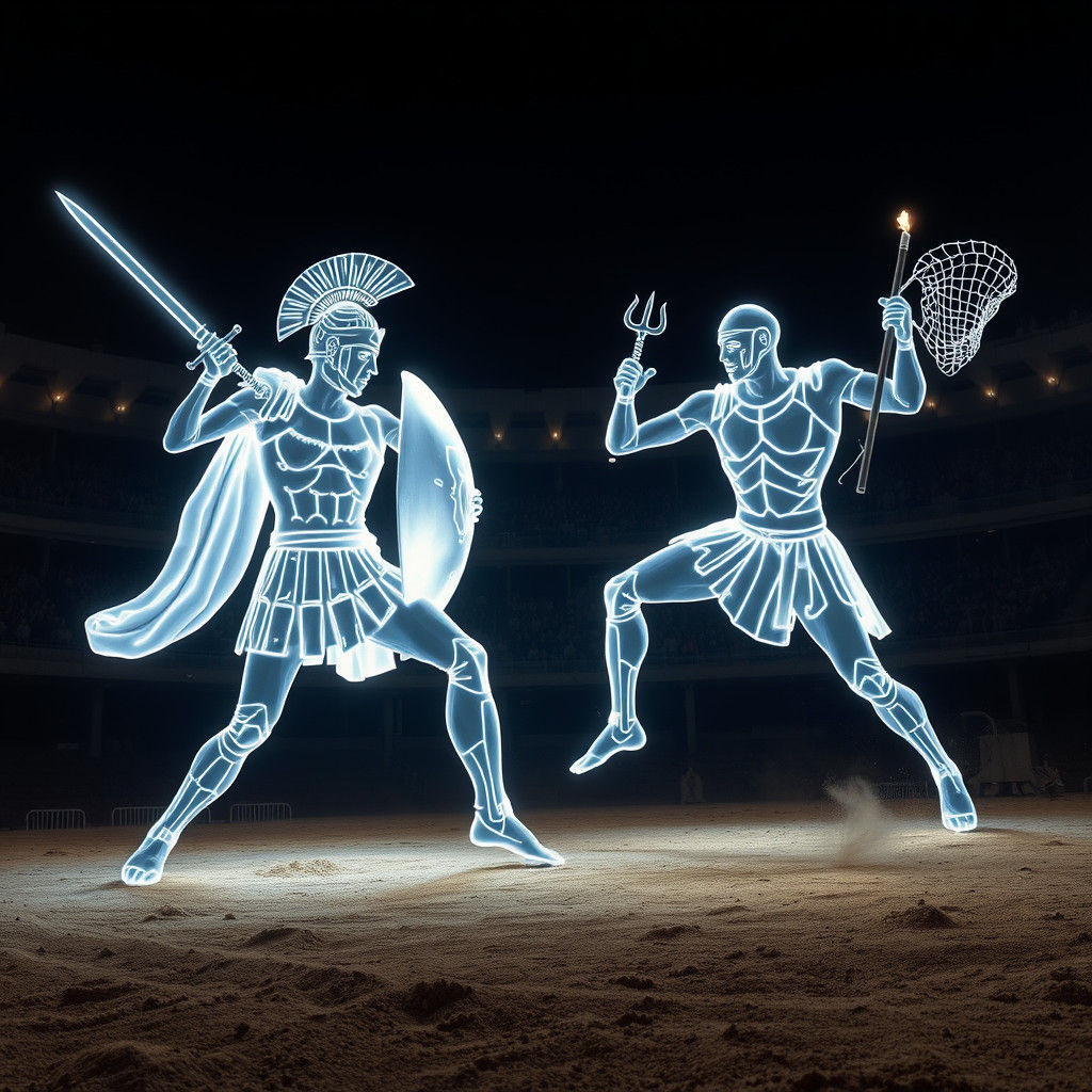 Holographic gladiators made of light