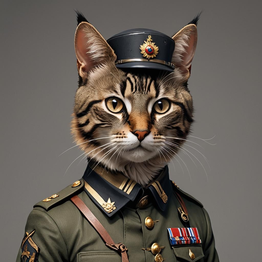 WWI Cat Corporal: Detailed 3D Anime Art