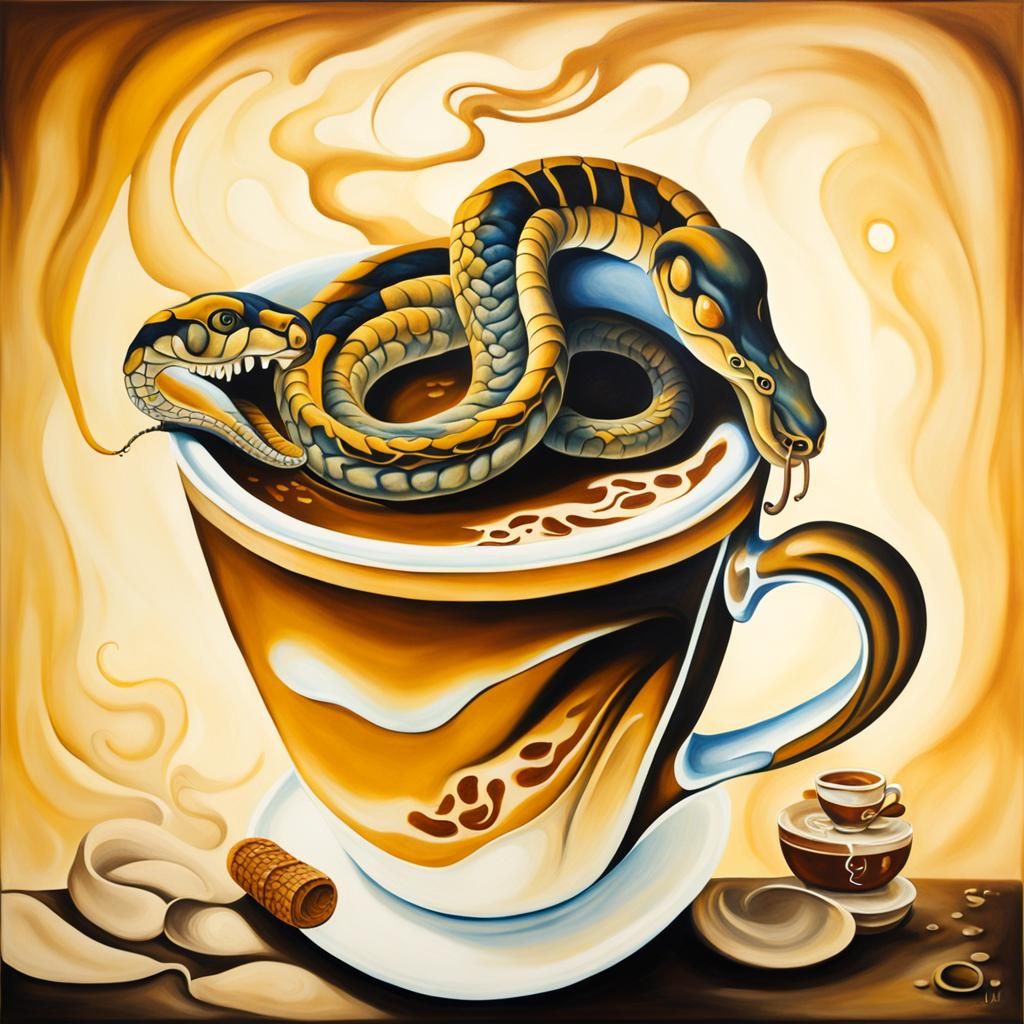 King Cobra Latte Art: A Surrealist Oil Painting
