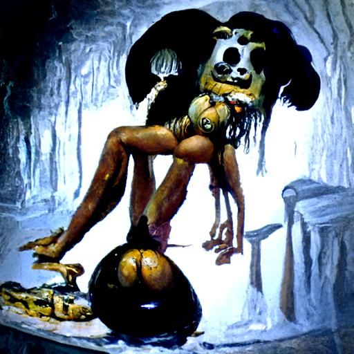 Creepy Cartoon Coconut Lady in Oil Painting Style