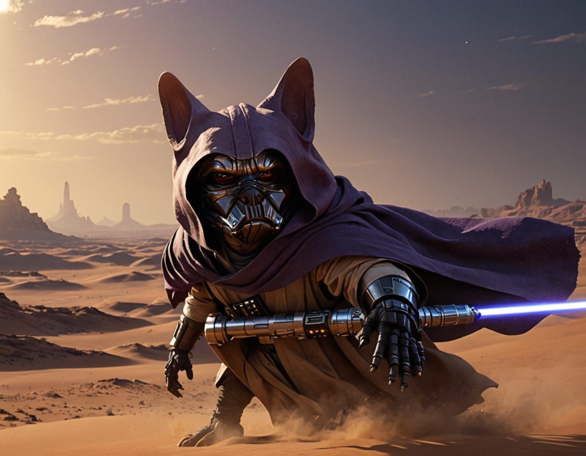 Surreal Portrait of a Master Jedi on Tatooine with Purple Li...