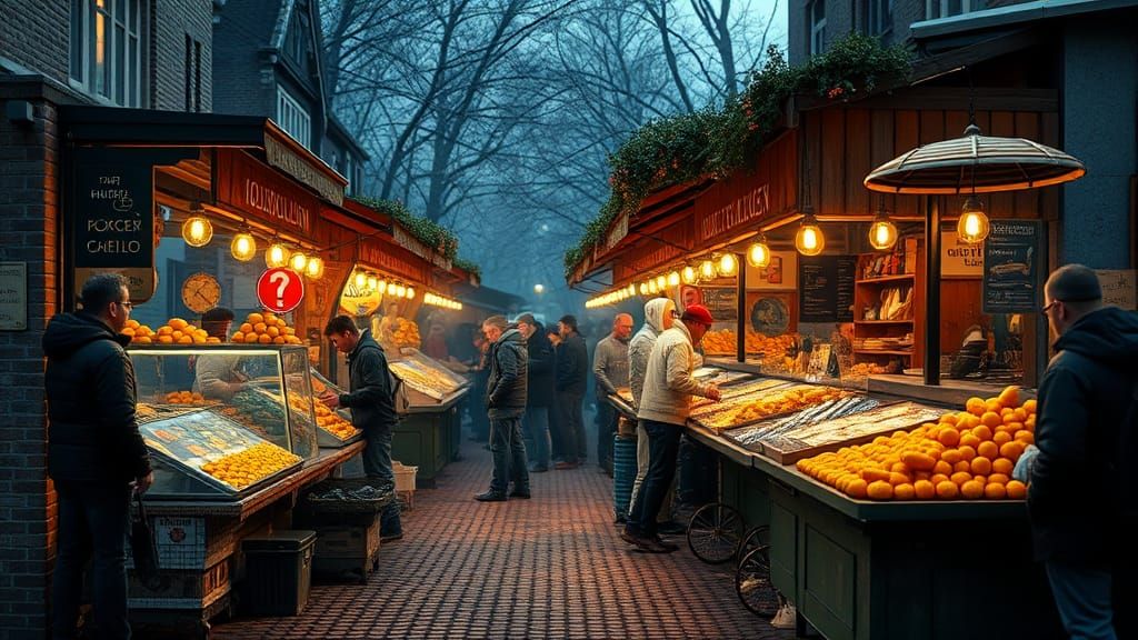 Dutch Market Scene with Street Food