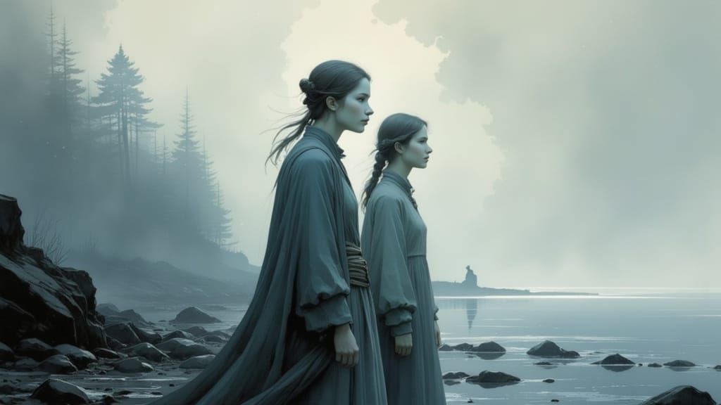 Pale Figures at Misty Shore Concept Art