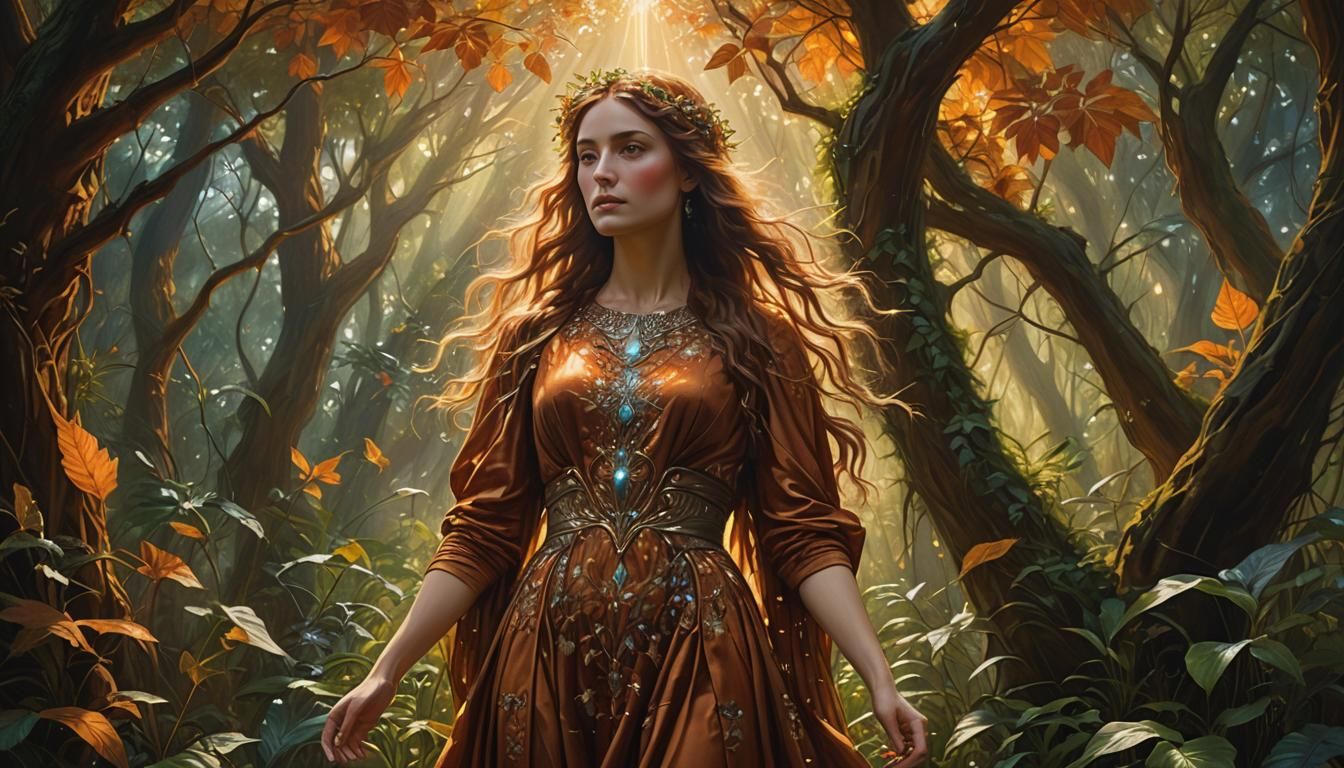 Ethereal Woman in Iridescent Landscape, Visionary Art