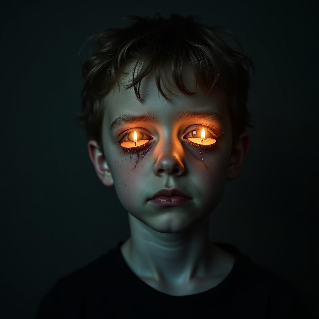 Boy with Candles: Dark Futuristic Realism