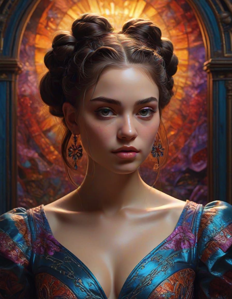 Surreal Goddess in Fractal Gown, Velazquez Style Oil Paintin...