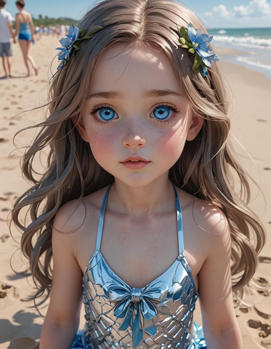Anime Style: Beautiful Girl on the Beach