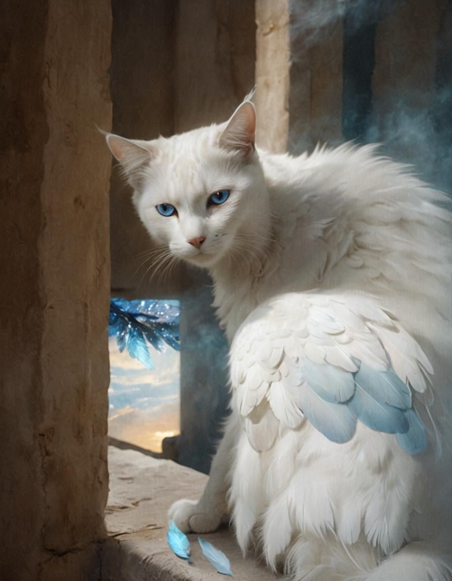 Ethereal Feathered Cat in Dreamy Light