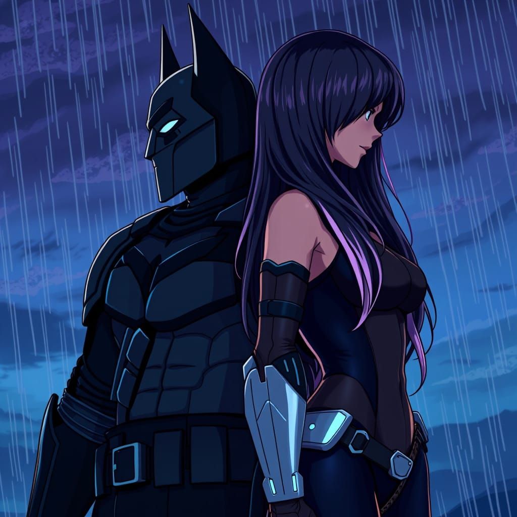 Mysterious Anime Duo Stand Back to Back in Moody Twilight