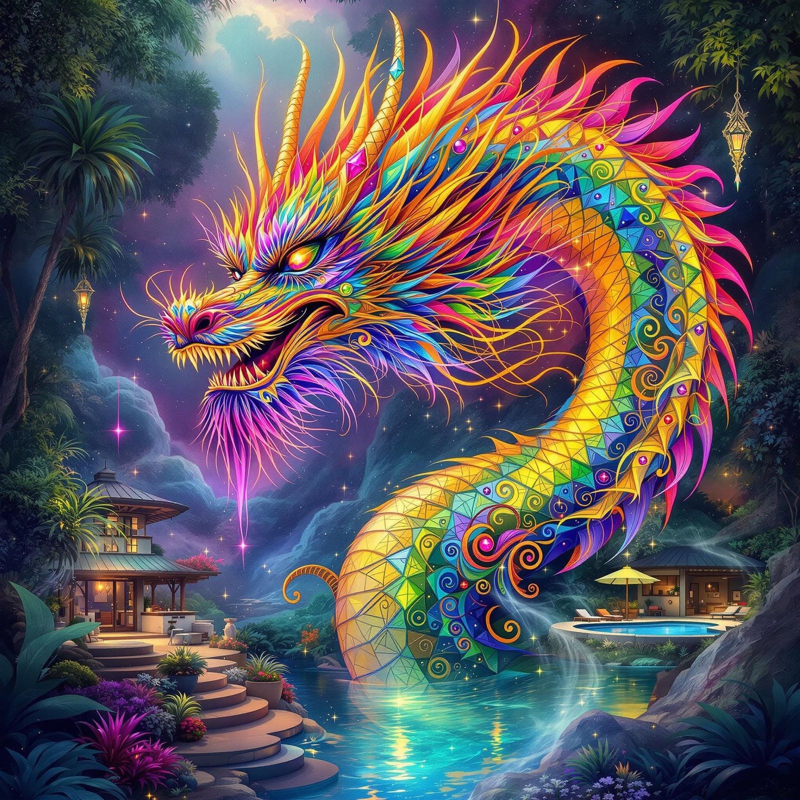 Rainbow Dragon Monorail in Vibrant Balinese-Inspired Paradis...