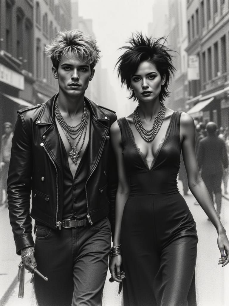 Edgy Fashion in Charcoal Sketch Style