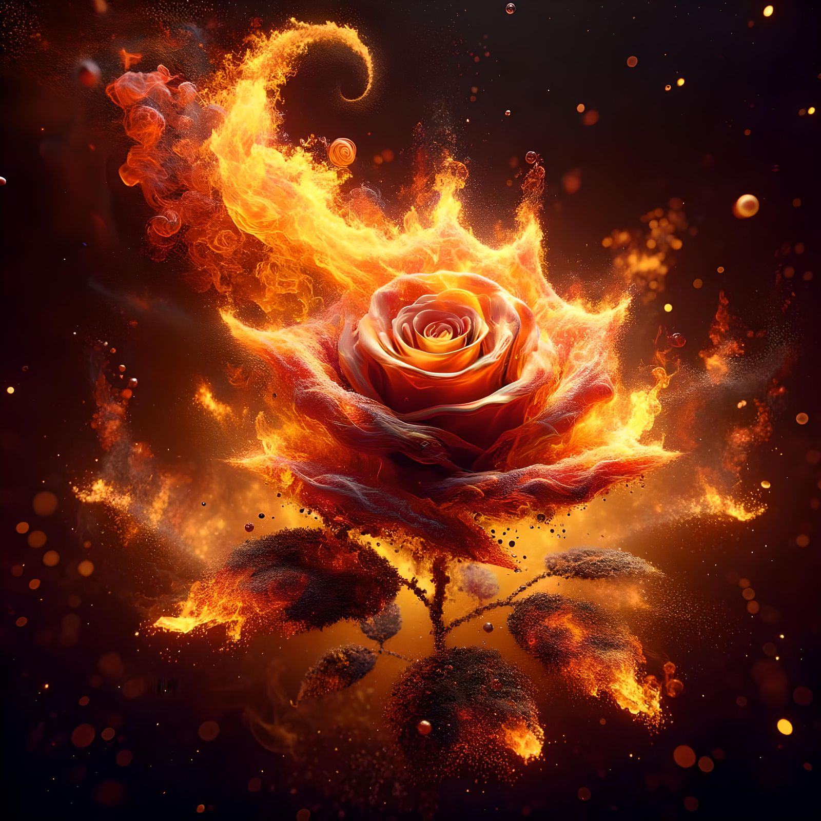 Mystic Fire Rose in Digital Fantasy Art