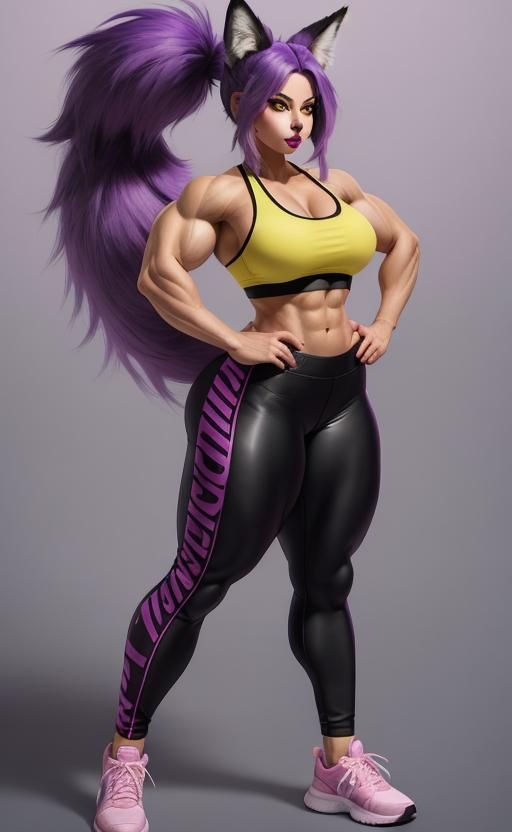 Cartoon Fox Girl with Muscles and Ponytail