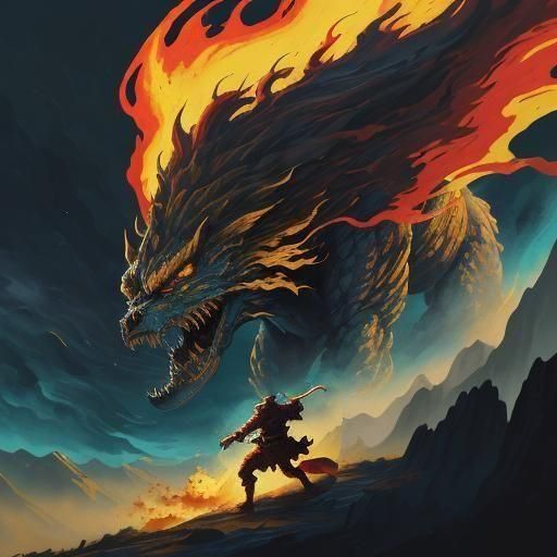 Monster Battle: Gouache and Watercolor Impressionist Style