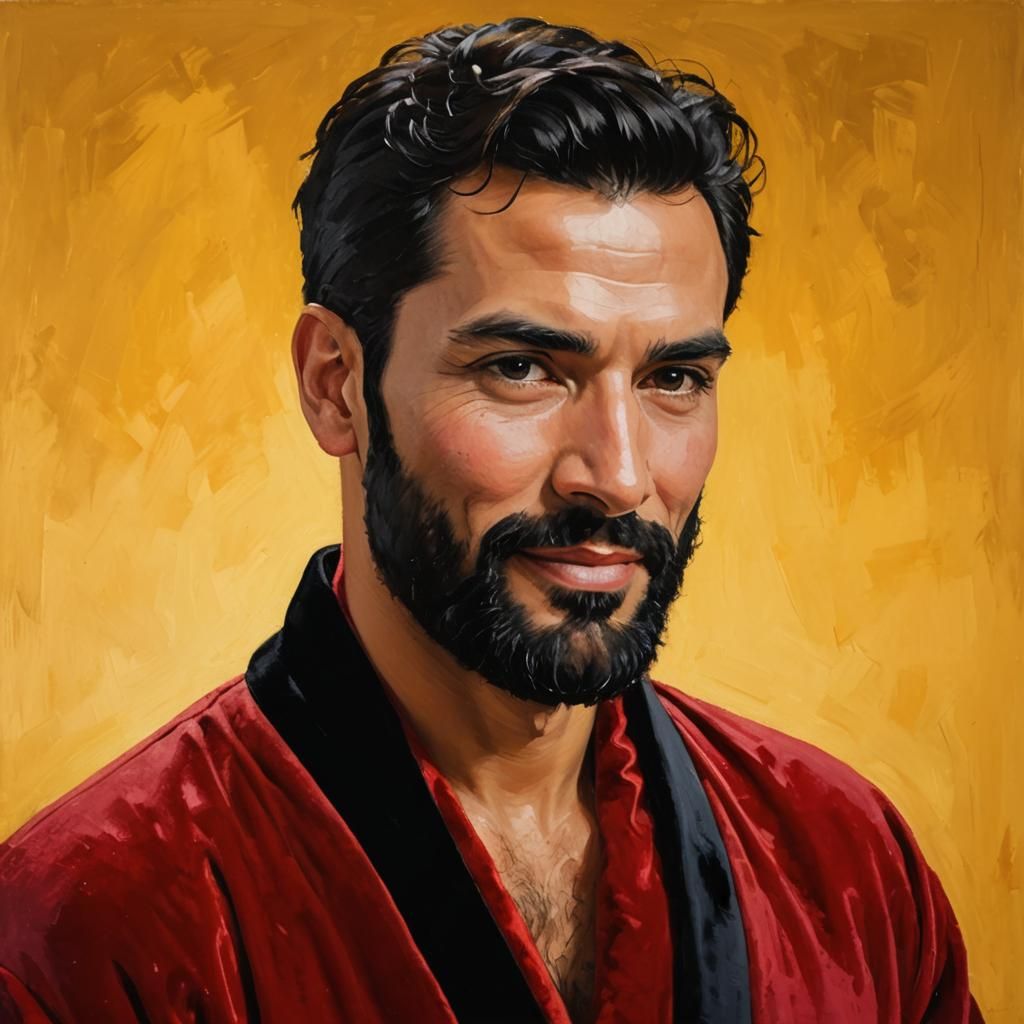 Portrait of Handsome Man in Red Velvet, Impressionist Style