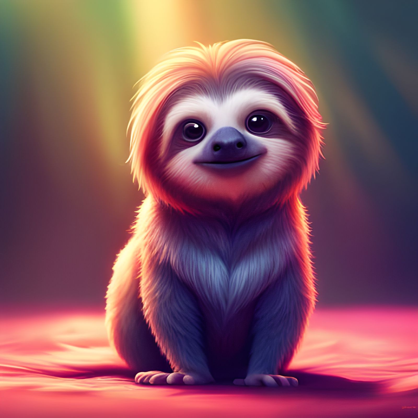 Cute Fuzzy Sloth Character in 3D Digital Art