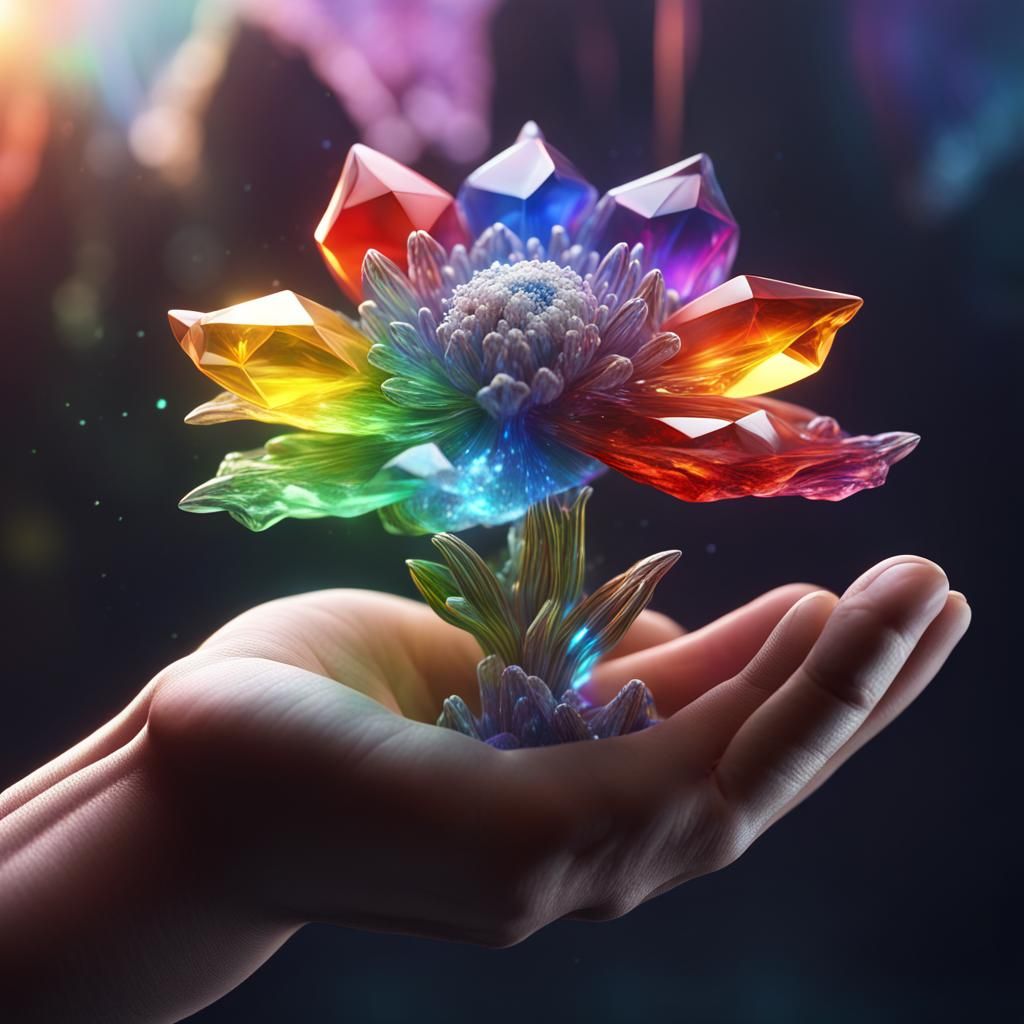 Rainbow Crystal Flower Blooming from Hand