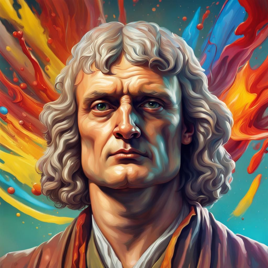Hyperrealistic Portrait of Isaac Newton in Splash Art Style