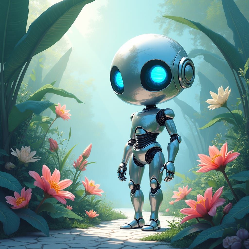 Robot in Ethereal Art Deco Garden