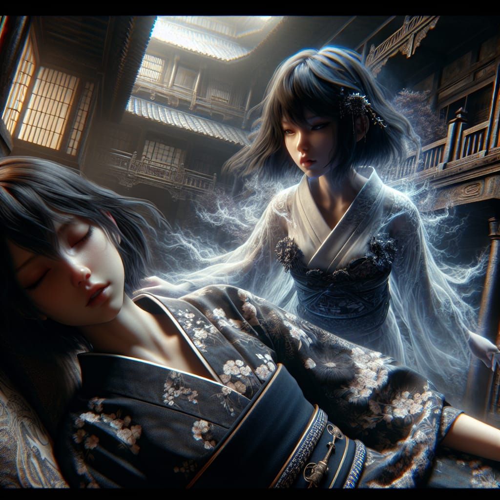 Ethereal Spirit Journey Through Gothic Mansion