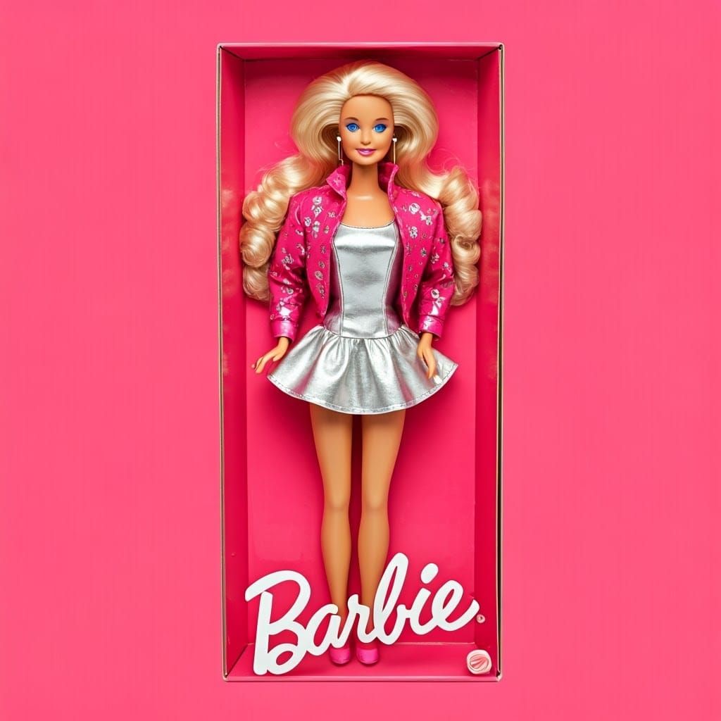 Vibrant 80s-Inspired Barbie Doll in Bold Pink and Silver