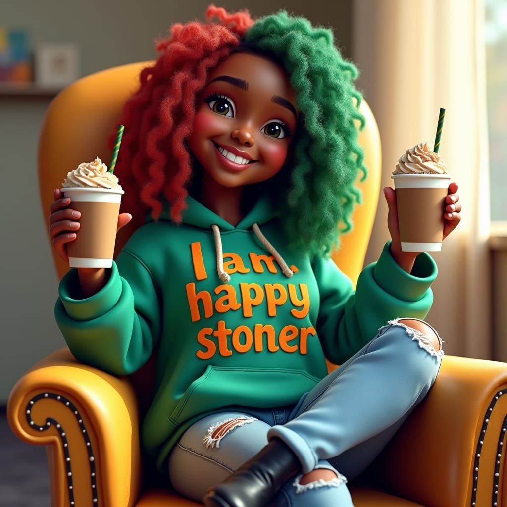 Happy Girl on Facebook Chair as Digital Oil Painting