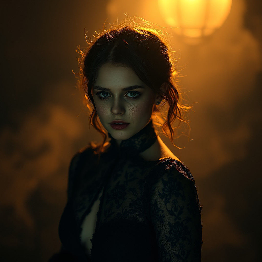 Maddy in Dark Attire: Hyperrealistic Cinematic Portrait