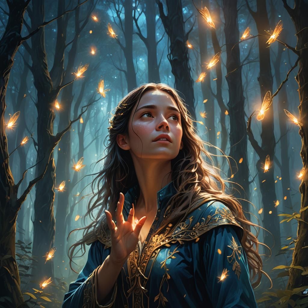 Mystical Forest: Lonely Woman Reaching Out - Fantasy Art