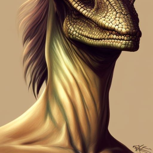 Realistic Hybrid Human Reptilian Head Portrait