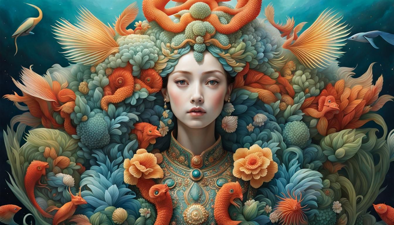 Surreal Self-Awareness Image in Flowing Gouache Style