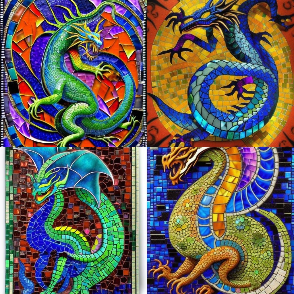 Vibrant Glass Mosaic Dragon Art