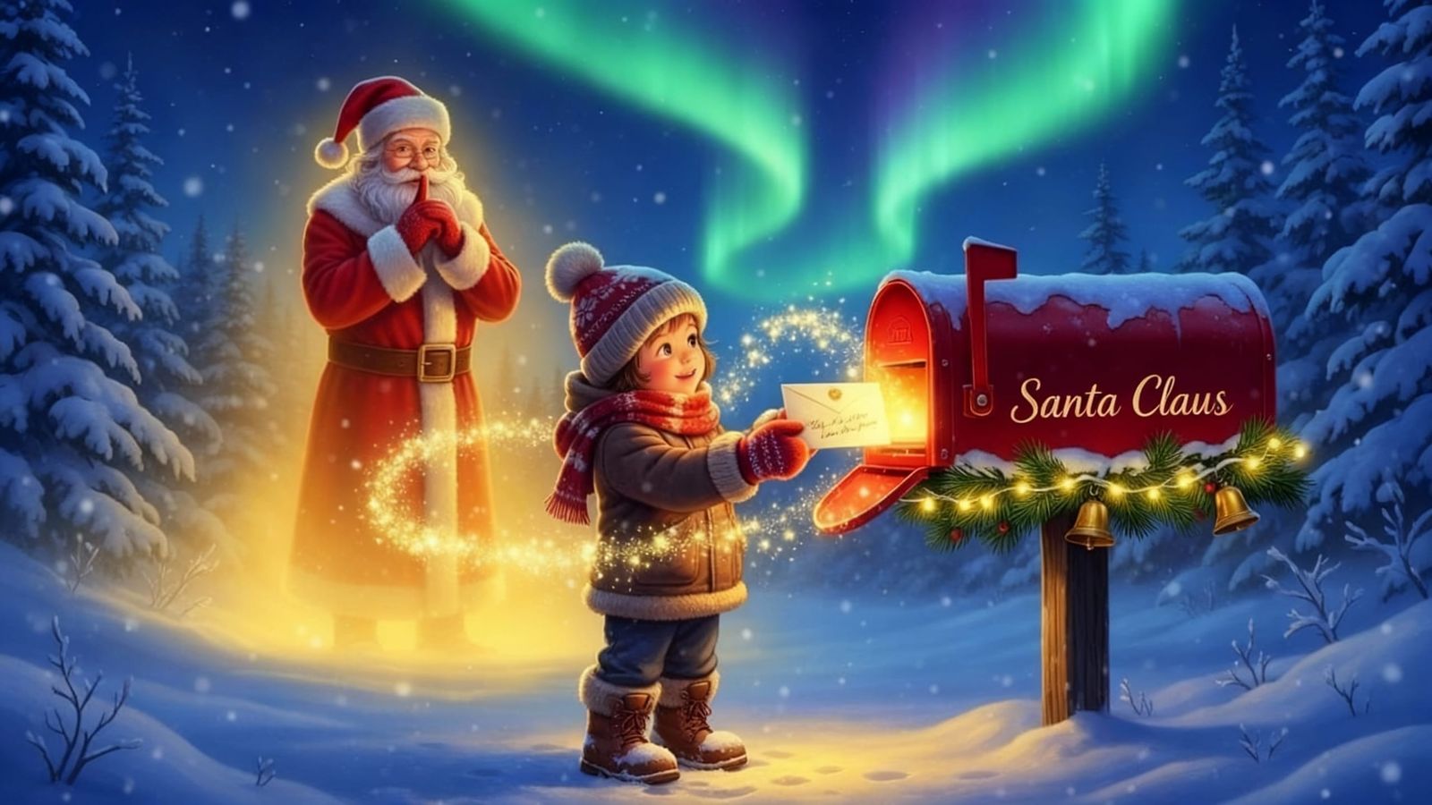 Magical Winter Night Scene with Santa Claus