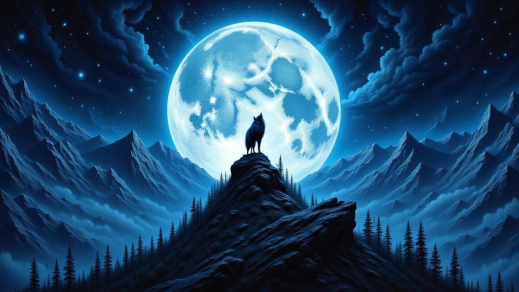 Werewolf Silhouette Under Moon, Fantasy Art