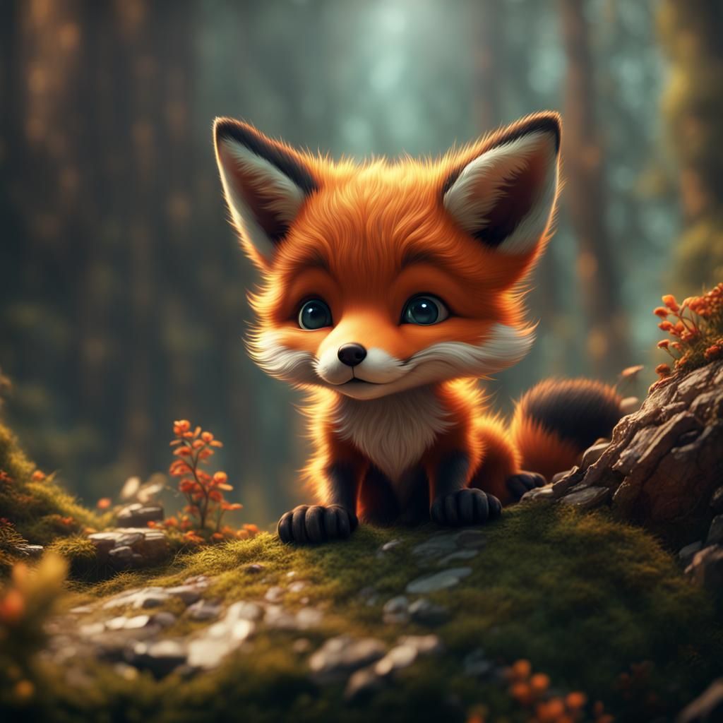 Cute Fox Cub Computer Error: Detailed Matte Painting