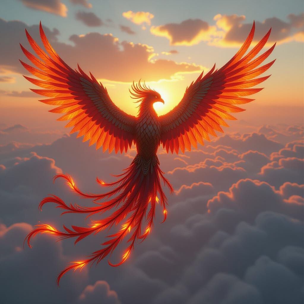 Fiery Phoenix Soaring: Sci-Fi Mechanical Bird