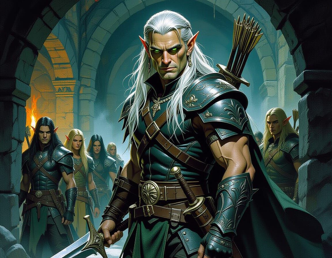 Elf Ranger Leads Party in Dark Dungeon Battle