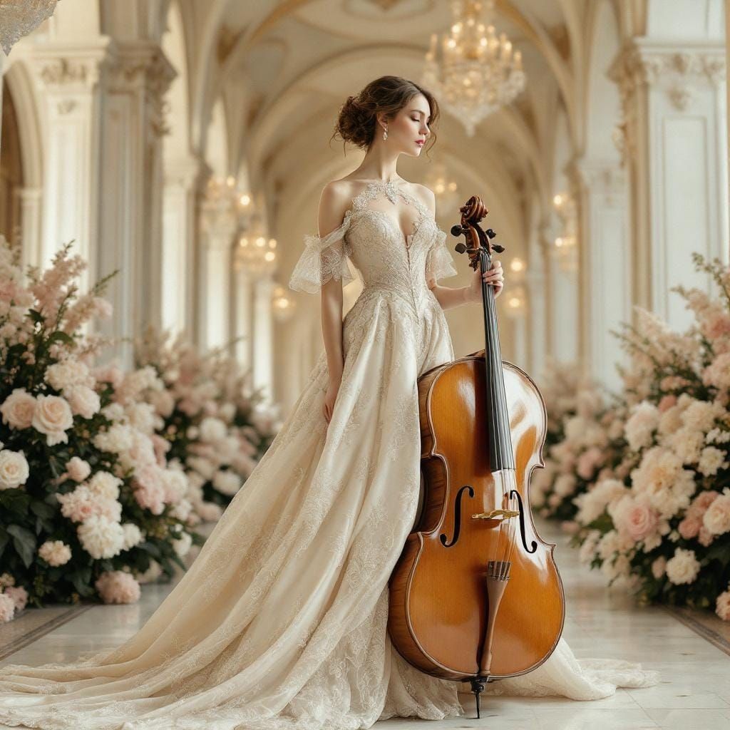 Elegant Cellist in 19th Century Gown