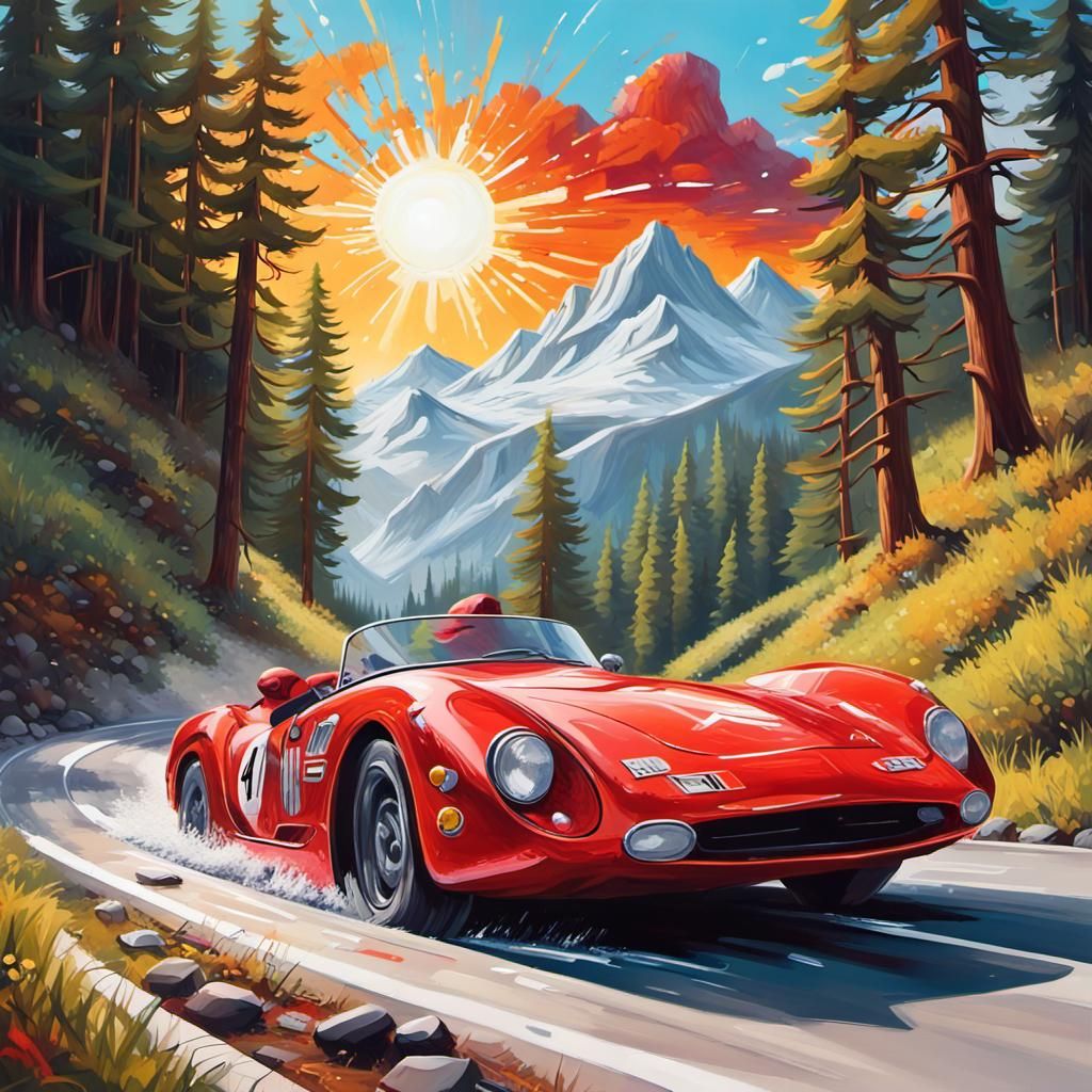 Red Barchetta Races Air Car: Graffiti Art Style