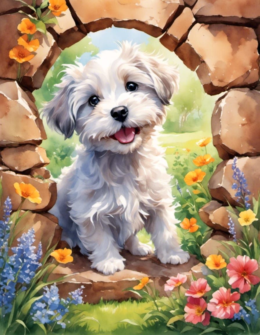 Puppy Peeks Through Portal to Dream Garden