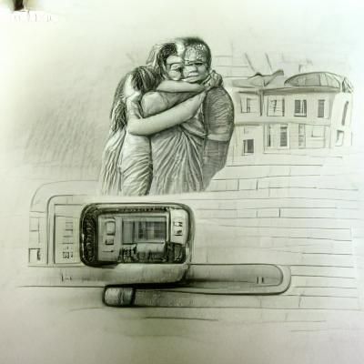 Pencil Sketch of Long Distance Relationship