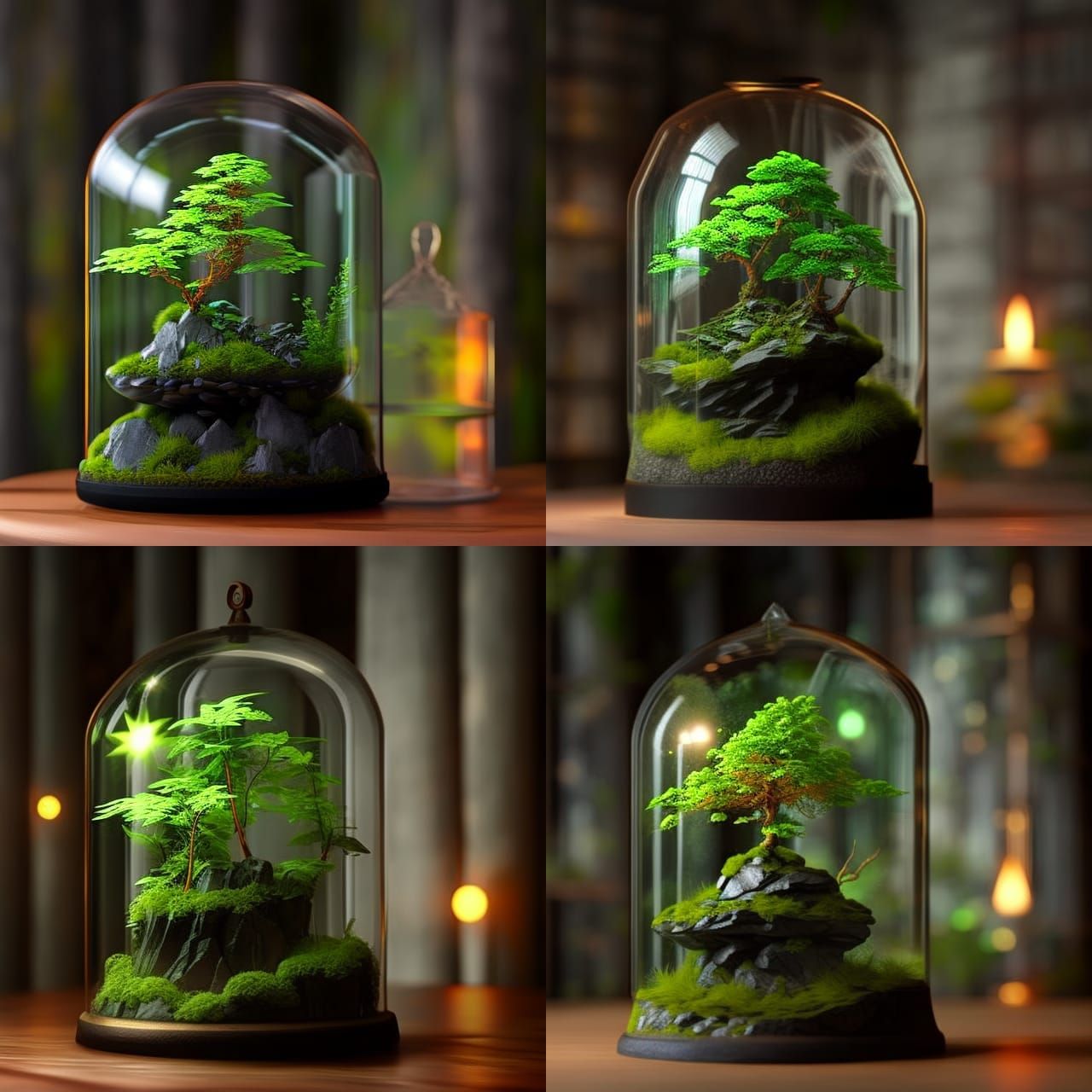 Bonsai Marijuana Tree in Glass Cloche: Tilt-Shift Photo
