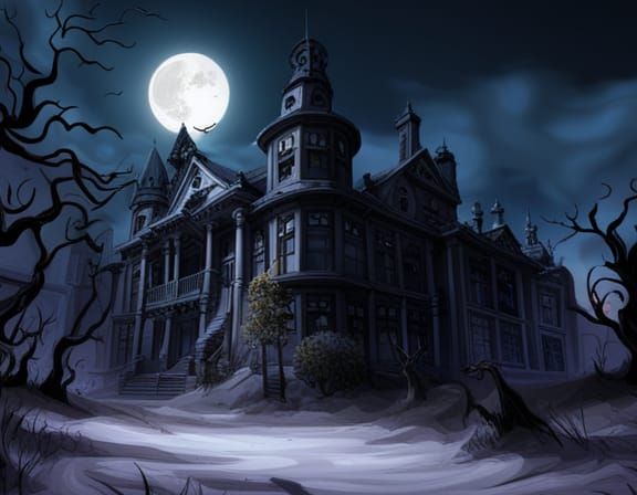 Werewolf in Front of Haunted Gothic Mansion