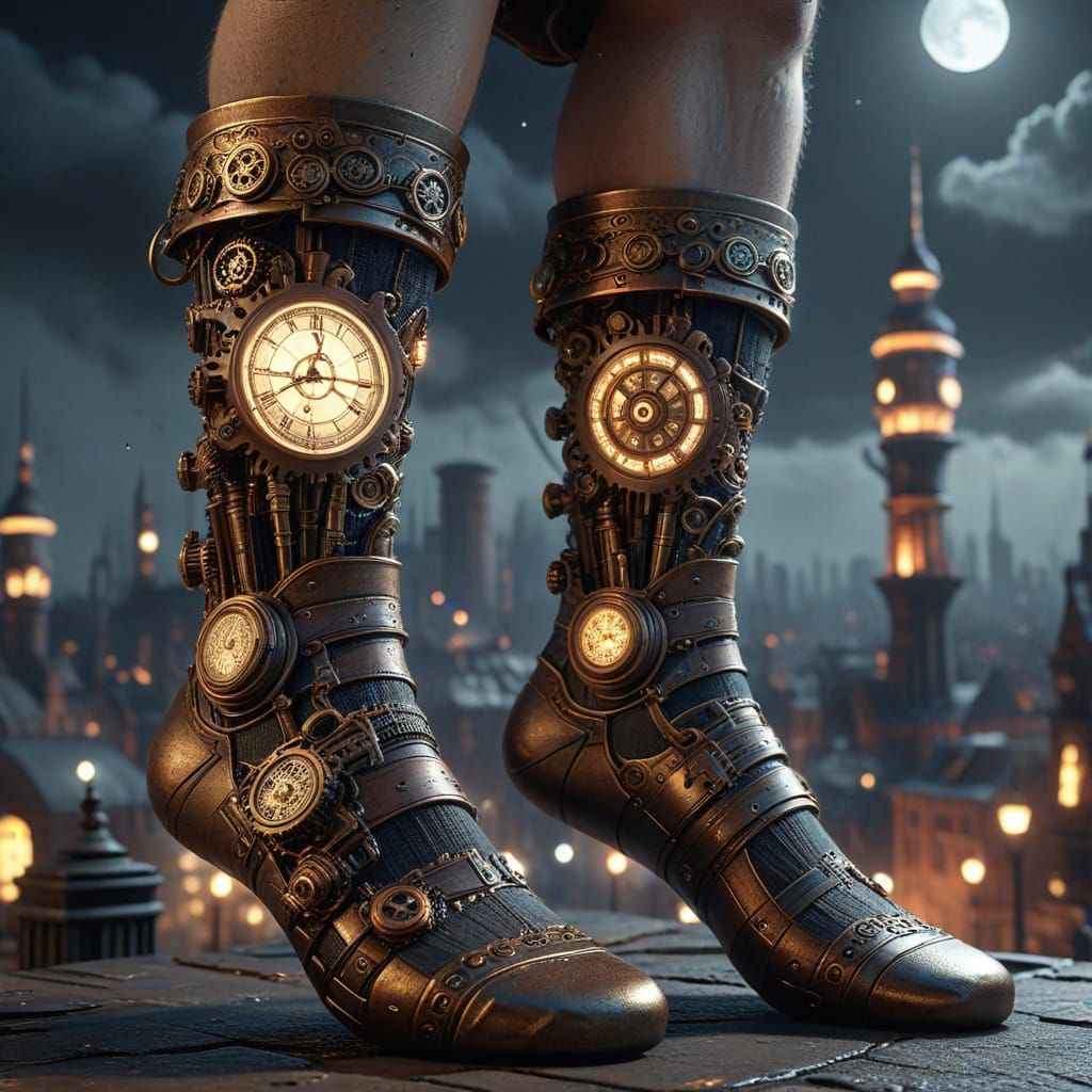 Steampunk Cityscape Sock Design in 8K