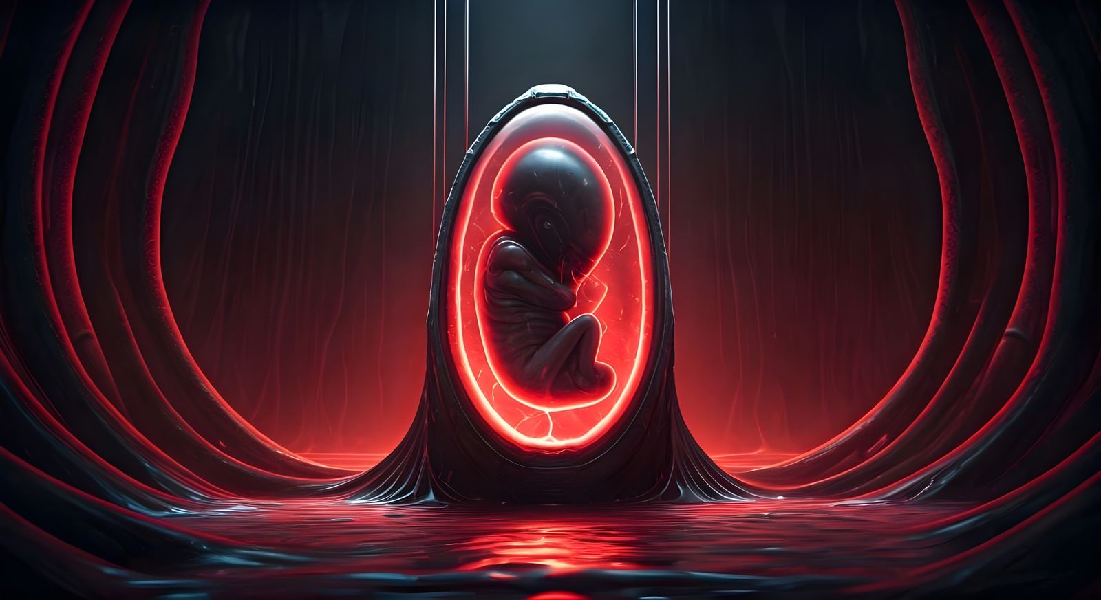 Ethereal Alien Cocoon in Dark, Ominous Hyper-Realistic Scene