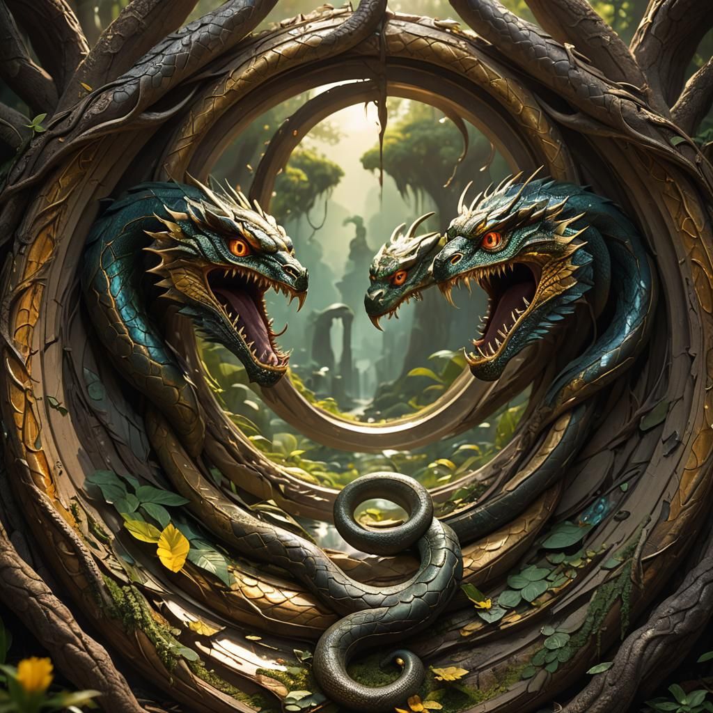 Serpent of Duality: Mirror Reflection in Hyperdetailed Art