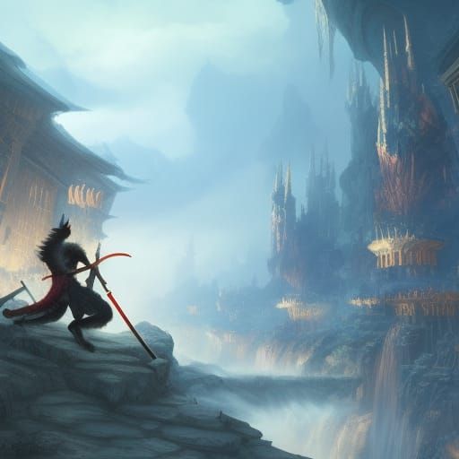 Cat Swordsman Fantasy Concept Art in Deep Color